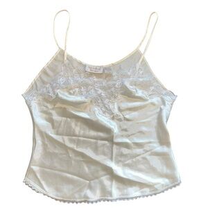 Vtg White Label Victoria's Secret Camisole 1990s Pearlescent Satin Lace Size L